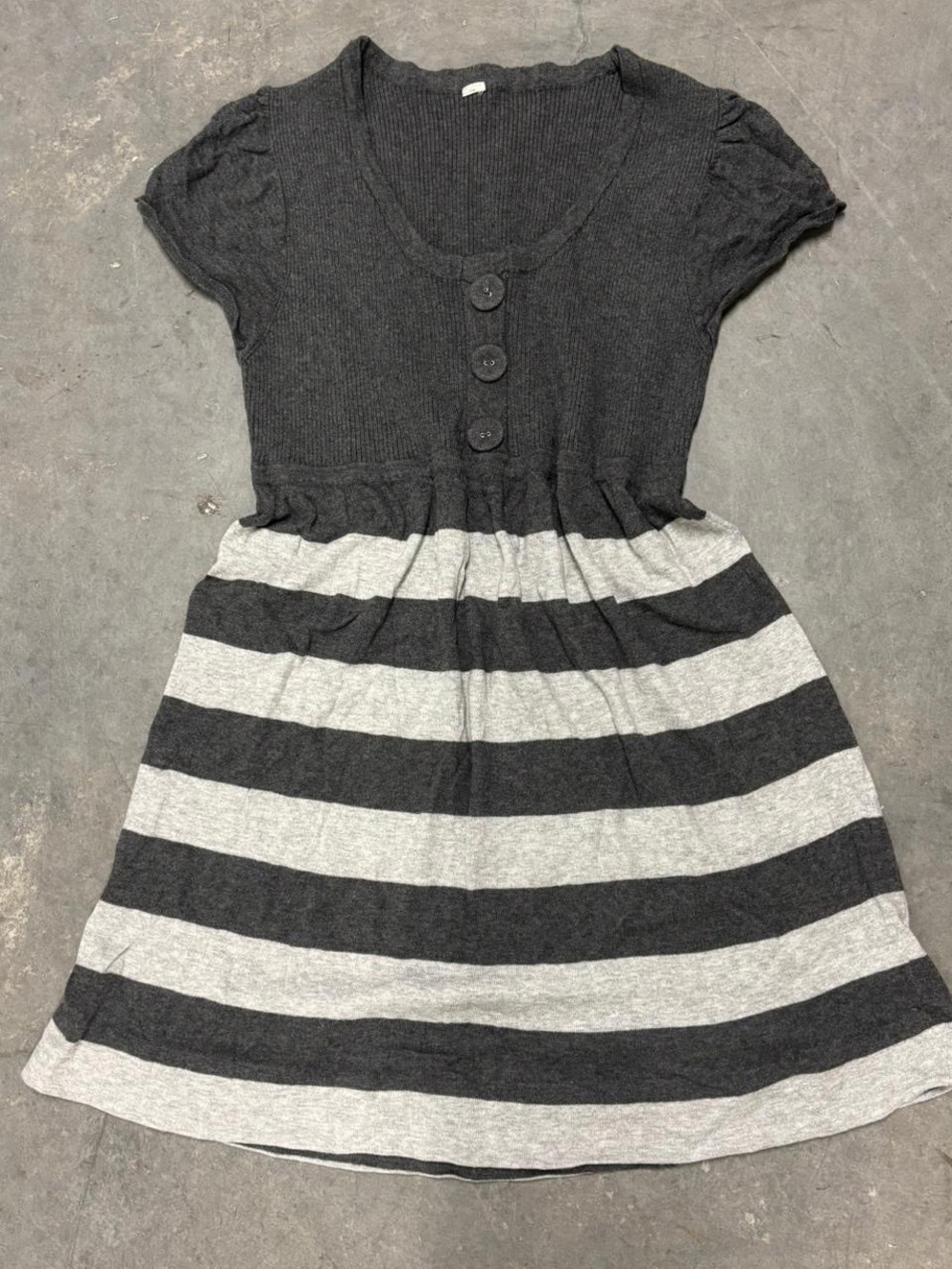 Y2K Faded Glory Grey Striped Babydoll Mini Dress or Top